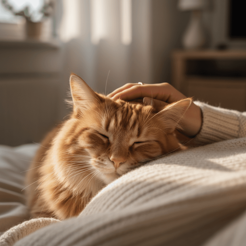 Cat owner bonding with pet